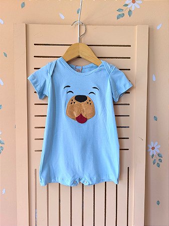 Macacão Bebê Manga Curta com Aplique de Cachorrinho