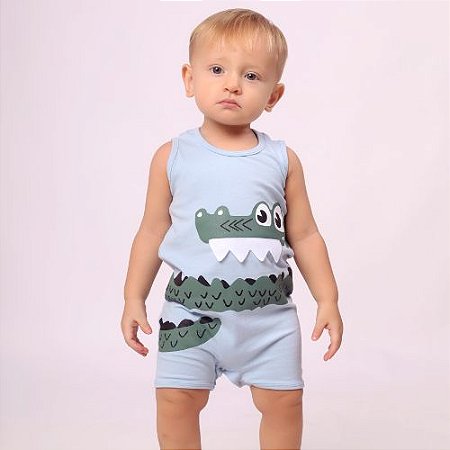 Macacão Bebê Menino Tom: Estampa de Jacaré