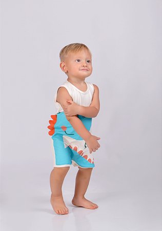 Macacão Bebê Regata Dino: Estampa Frontal