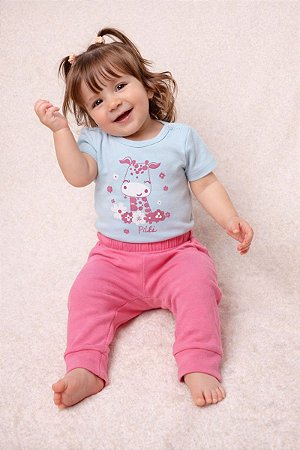 Conjunto Bebê Menina: Body Manga Curta e Calça Suedine