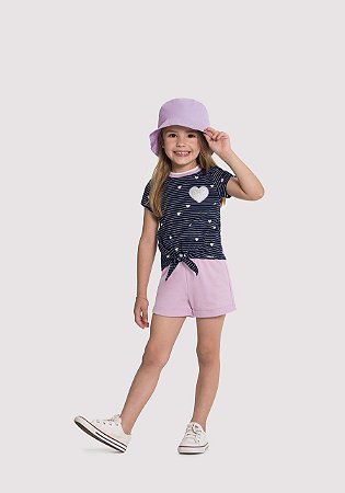 Conjunto Menina: Blusa Listrada e Shorts Moletom