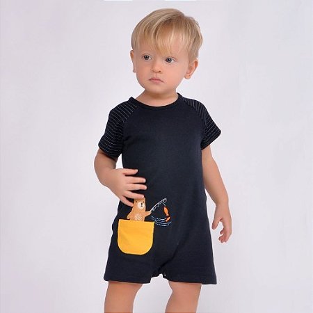 Macacão Bebê Menino Mayke: Urso Pescador