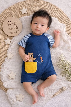 Macacão Bebê Menino Mayke: Urso Pescador