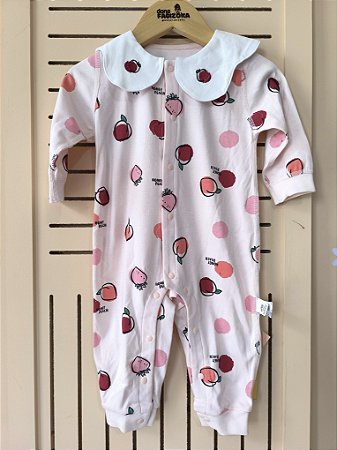 Macacão Bebê Manga Longa Frutinhas Gola Bordada