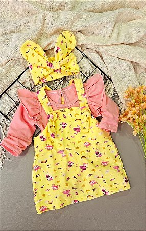 Conjunto Bebê 3 Peças: Body Frufru, Salopete e Faixa
