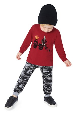 Conjunto Infantil Camiseta Trator Com Calça Moletom Camuflada