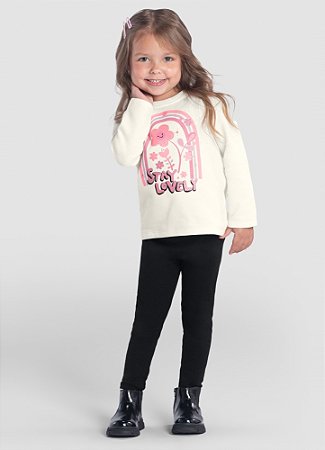 Conjunto Menina Blusão estampa flores e Calça Legging