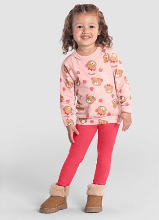 Conjunto Infantil Menina Blusão Moletom e Calça Legging Molecotton