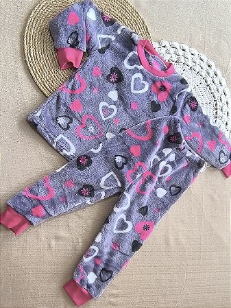Pijama Infantil Conjunto Estampado em Fleece com Punho