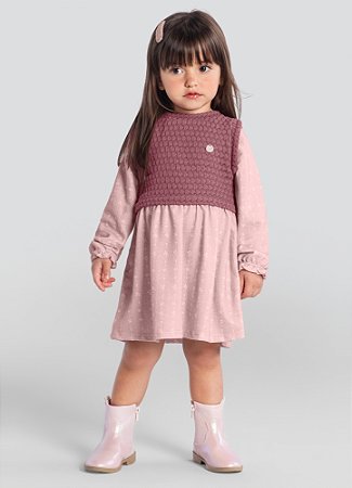 Vestido Infantil Menina Xadrez com Colete Tricô Artesanal