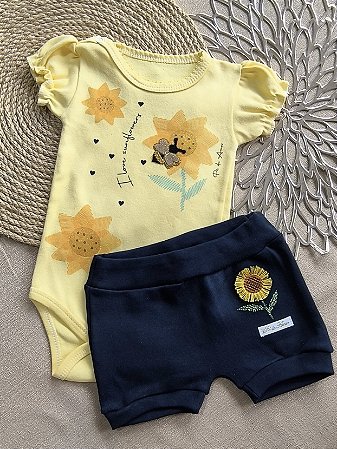 Conjunto Bebê Girassol: Body e Bermuda