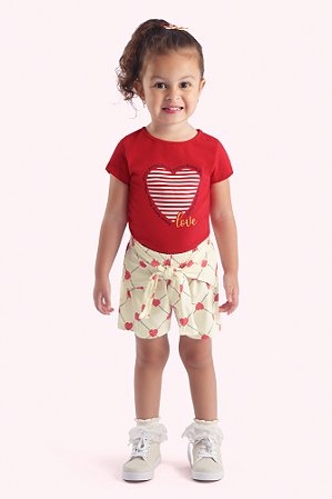Conjunto Bebê Menina: Blusa Estampada e Shorts com Amarração