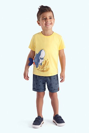 Conjunto Bebê Tubarão: Camiseta e Bermuda