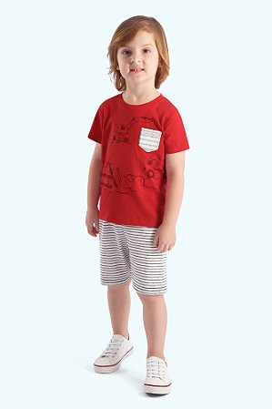Conjunto Bebê Menino: Camiseta e Bermuda Listrada