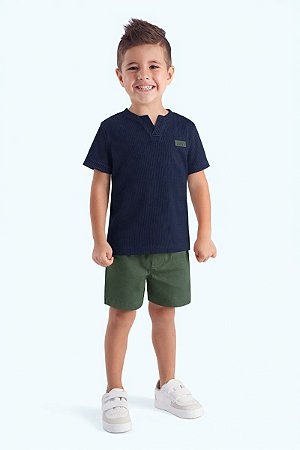 Conjunto Bebê Camiseta Peitilho e Bermuda Sarja