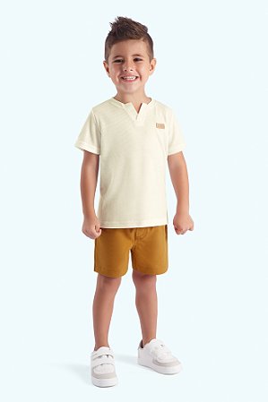 Conjunto Bebê Camiseta Peitilho e Bermuda Sarja