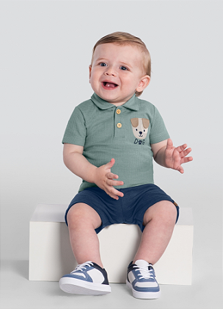 Conjunto Bebê Menino: Camisa Polo e Bermuda Moletinho