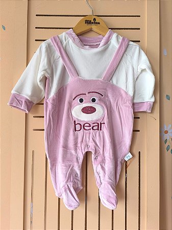 Macacão Jardineira Bebê Urso Bear: Plush Bordado