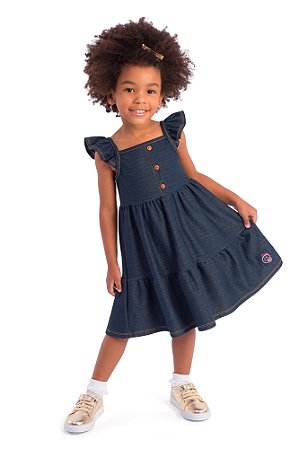 Vestido Infantil Jeans com Recortes Marias