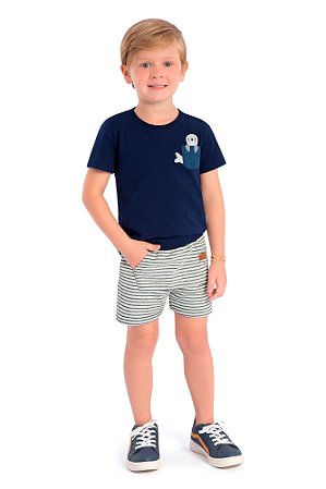 Conjunto Menino Foca: Camiseta e Bermuda Listrada