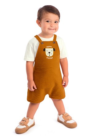 Conjunto Menino Cachorro: Camiseta e Jardineira Happy Friend