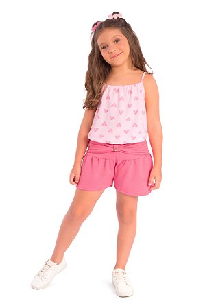 Conjunto Menina Coração: Blusa de Alcinha e Shorts