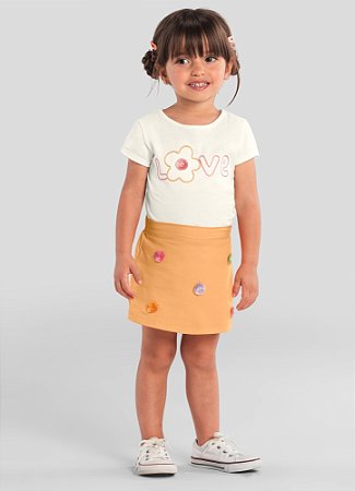 Conjunto Infantil Menina: Blusa e Shorts Saia Floral