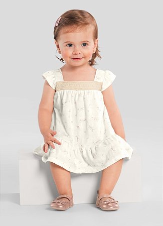 Vestido Bebê Menina Floral com Guipir