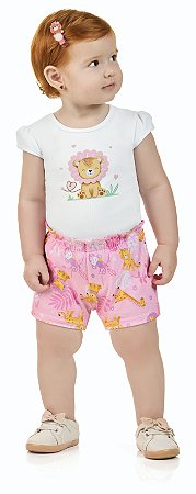 Conjunto Menina Leão: Blusa e Shorts Safari