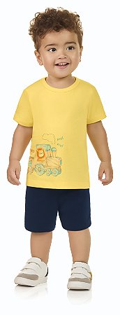 Conjunto Menino Trem dos Animais: Camiseta e Bermuda