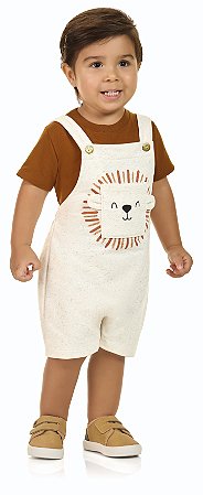 Conjunto Bebê Leão: Camiseta e Jardineira de Linho