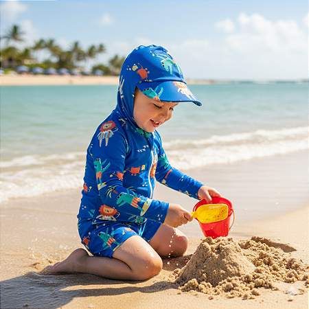 Macaquinho Infantil em Malha UV com Chapéu Embutido