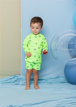 Conjunto Infantil em Malha UV Neon: Blusa e Sunga