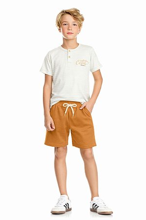 Conjunto Infantil Menino: Camiseta Piquet e Bermuda Moletinho