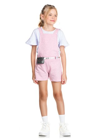 Conjunto Infantil Menina: Jardineira Moletinho e Blusa Meia Malha