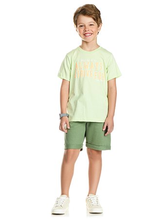 Conjunto Infantil Menino: Camiseta Meia Malha e Bermuda Moletinho
