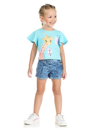 Blusa Infantil Menina Manga Curta em Meia Malha