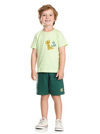 CONJUNTO INFANTIL MENINO: CAMISETA MEIA MALHA E BERMUDA MOLETINHO