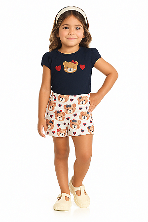 Conjunto Infantil Menina: Blusa Bordada e Bermuda Allure