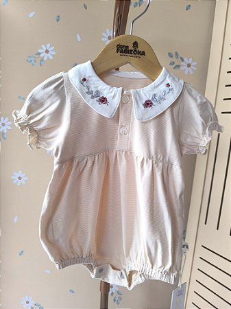 Romper Bebê Menina Manga Princesa com Gola Bordada
