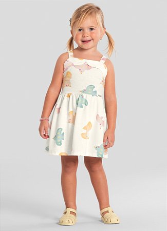 VESTIDO INFANTIL MENINA REGATA EM MEIA MALHA - ESTAMPA PASSARINHOS