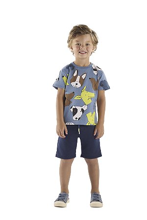 Conjunto Infantil Menino: Camiseta Meia Malha e Bermuda Moletom