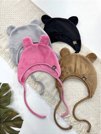 Touca Infantil Fleece com Orelhas e Cordão Ajustável