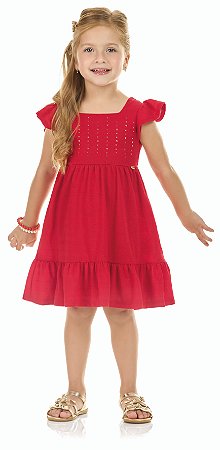 Vestido Infantil em Malha Jacquard Listrado com Strass e Amarração