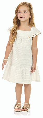 Vestido Infantil em Malha Bubble - Bordado nas Mangas e Modelo Evasê