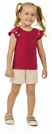 Blusa Infantil Menina Cotton Penteado - Manga Borboleta Babado