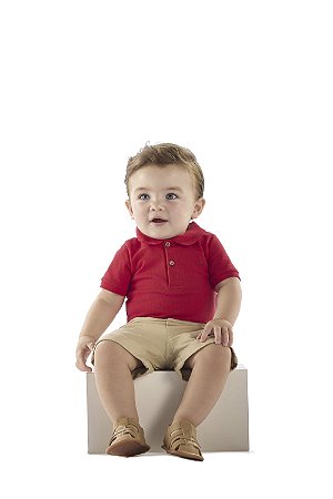 Conjunto Bebê Menino: Body Polo Piquet e Bermuda Sarja com Elastano