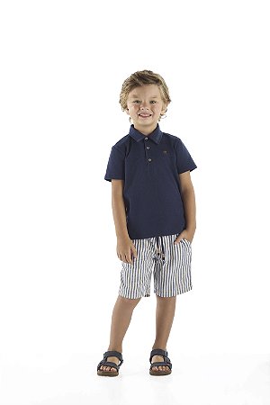 Conjunto Infantil Menino: Polo Piquet Elastano e Bermuda Fio Tinto Listrada