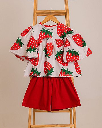 Conjunto Infantil Menina: Blusa Evasê Manga Flare e Shorts