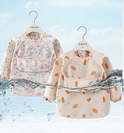 Babador Avental Infantil Manga Longa Impermeável - Blusa de Alimentação Verão